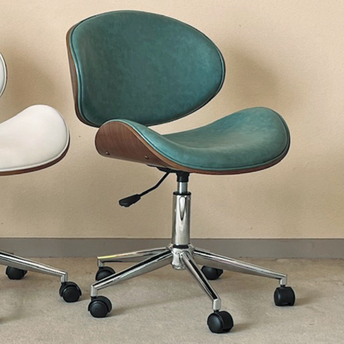 オフィスチェア 昇降式 座面高43~54.5cm 合皮タイプ デスクチェア KNOX ( 椅子 イス いす チェア キャスター付き 高さ調節 曲木 木目 レザー調 おしゃれ 高級感 ) 【グリーン】 グリーン