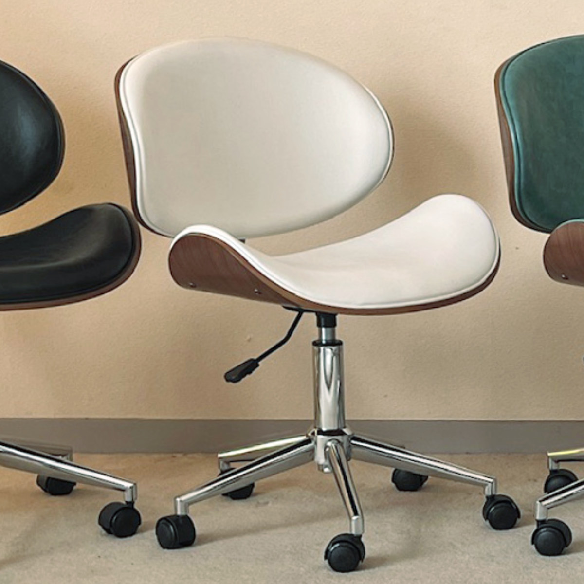 オフィスチェア 昇降式 座面高43~54.5cm 合皮タイプ デスクチェア KNOX ( 椅子 イス いす チェア キャスター付き 高さ調節 曲木 木目 レザー調 おしゃれ 高級感 ) 【グリーン】 グリーン