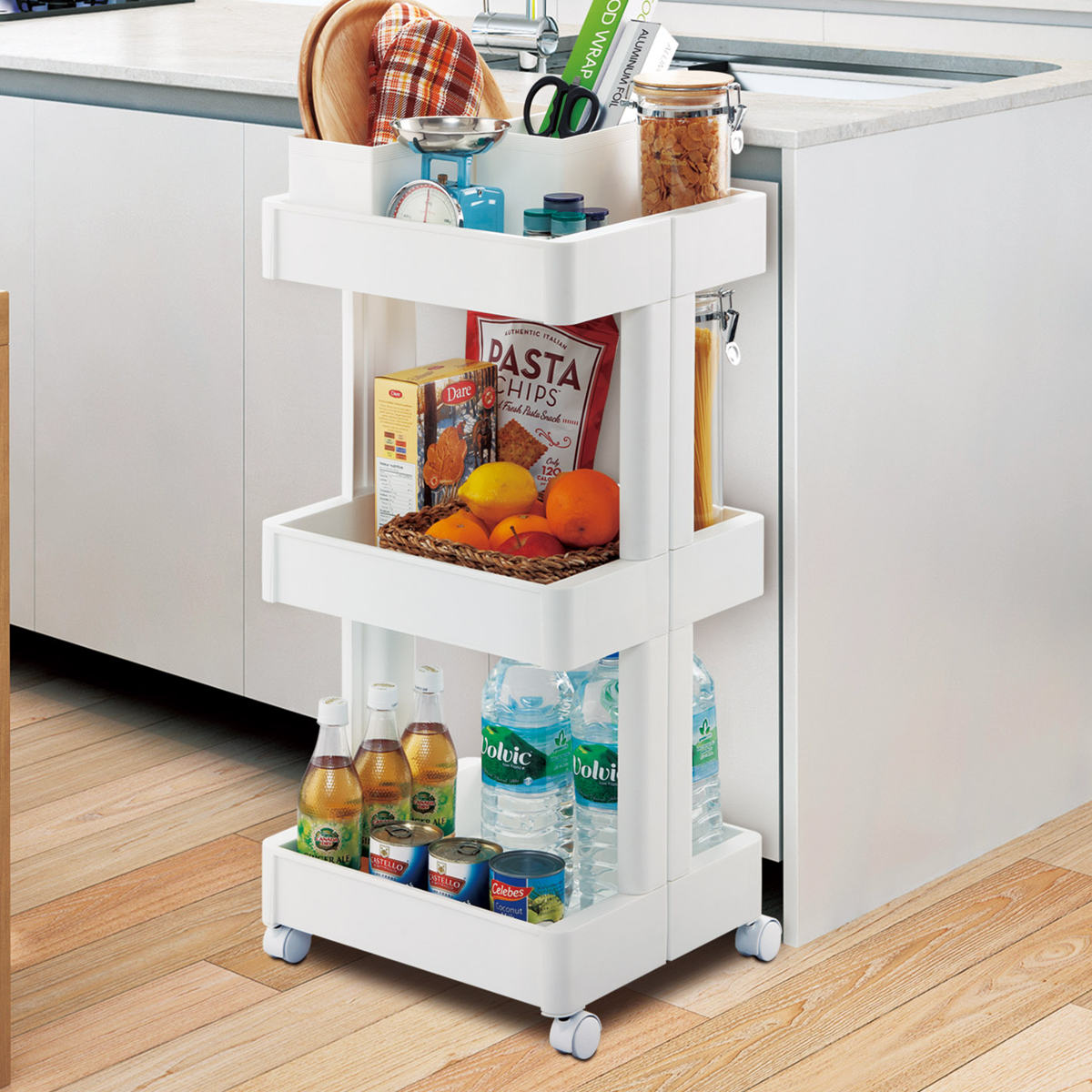 キッチンワゴン スマートワゴン Fit W350 3段 ( キャスター付き 日本製 隙間収納 スリムワゴン 隙間ラック オープンラック キッチン隙間収納 すき間収納 キッチン収納 隙間 すき間 すきま ) 【グレー】 グレー