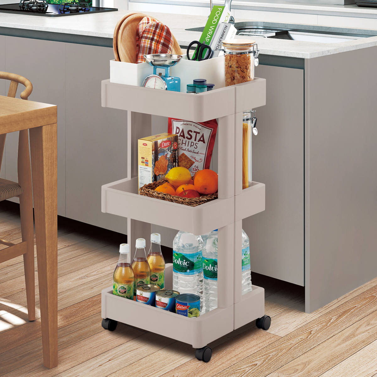 キッチンワゴン スマートワゴン Fit W350 3段 ( キャスター付き 日本製 隙間収納 スリムワゴン 隙間ラック オープンラック キッチン隙間収納 すき間収納 キッチン収納 隙間 すき間 すきま ) 【グレー】 グレー
