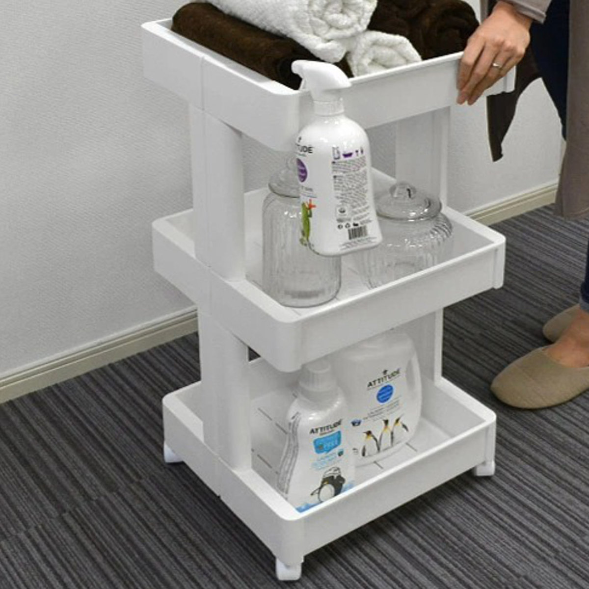 キッチンワゴン スマートワゴン Fit W350 3段 ( キャスター付き 日本製 隙間収納 スリムワゴン 隙間ラック オープンラック キッチン隙間収納 すき間収納 キッチン収納 隙間 すき間 すきま ) 【グレー】 グレー