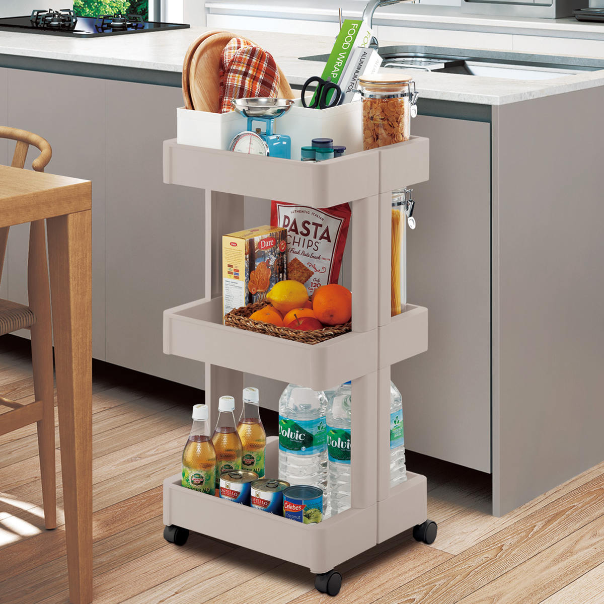 キッチンワゴン スマートワゴン Fit W350 3段 ( キャスター付き 日本製 隙間収納 スリムワゴン 隙間ラック オープンラック キッチン隙間収納 すき間収納 キッチン収納 隙間 すき間 すきま ) 【グレー】 グレー