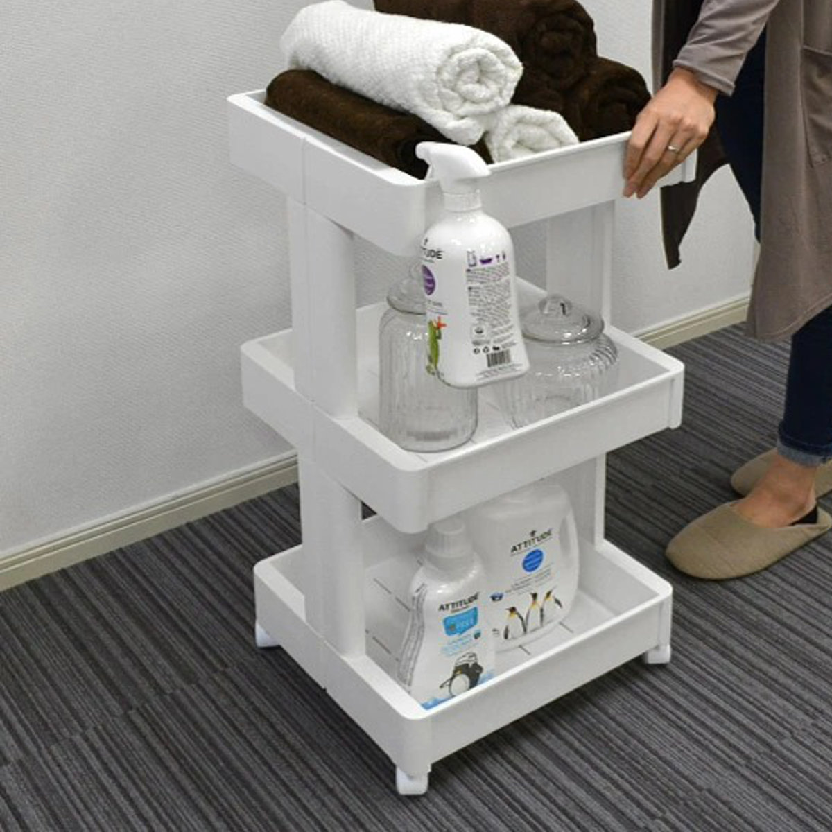 キッチンワゴン スマートワゴン Fit W350 3段 ( キャスター付き 日本製 隙間収納 スリムワゴン 隙間ラック オープンラック キッチン隙間収納 すき間収納 キッチン収納 隙間 すき間 すきま ) 【グレー】 グレー