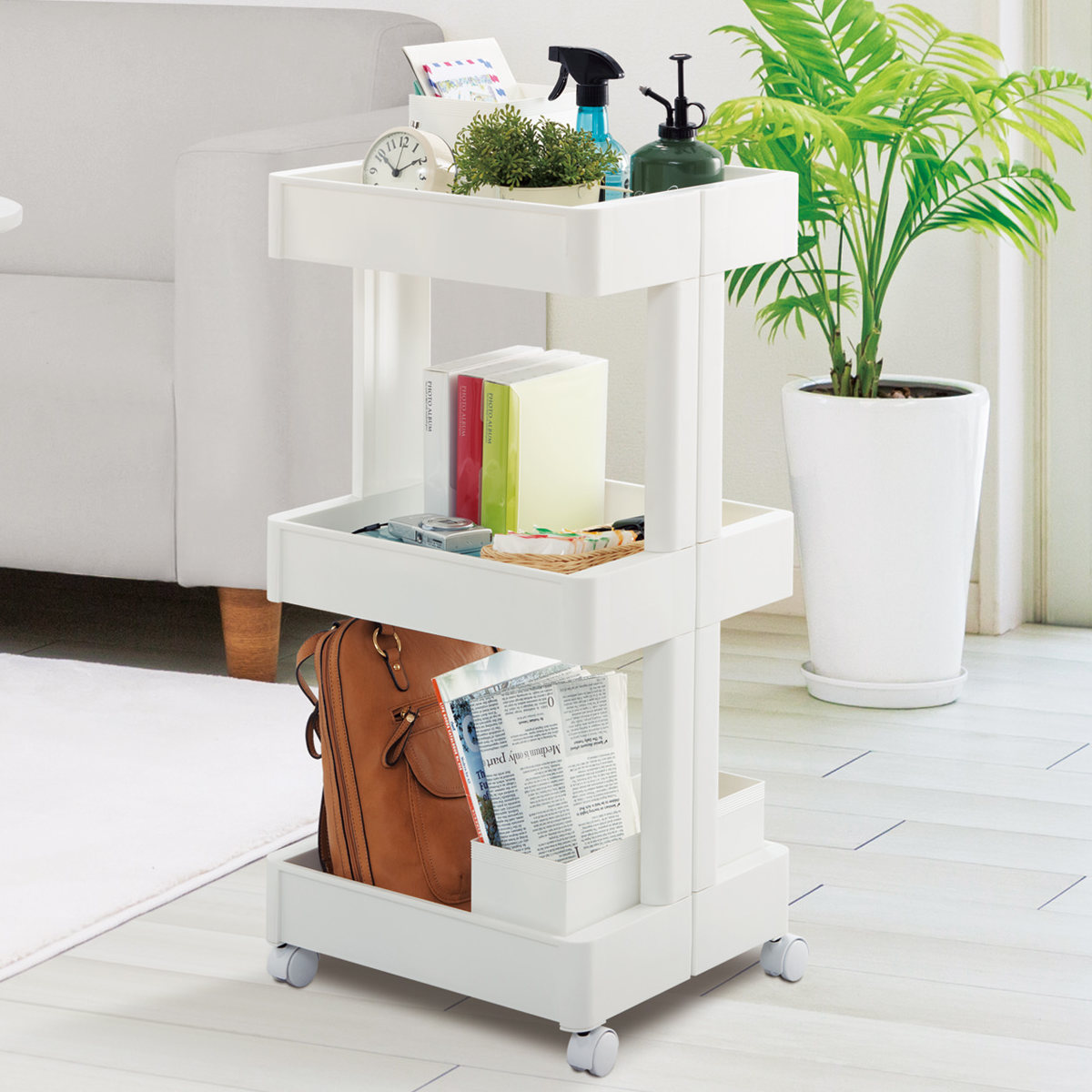 キッチンワゴン スマートワゴン Fit W350 3段 ( キャスター付き 日本製 隙間収納 スリムワゴン 隙間ラック オープンラック キッチン隙間収納 すき間収納 キッチン収納 隙間 すき間 すきま ) 【グレー】 グレー