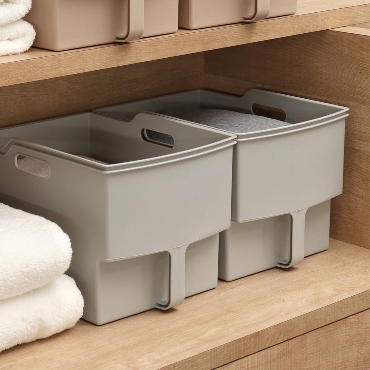 吊戸棚ボックス スリム4個 ワイド3個 ( 幅18.5cm 幅24cm キッチンストッカー 取っ手付き 吊戸棚 ケース ボックス 吊り戸棚ストッカー キッチン収納ケース 戸棚収納 収納BOX 吊り戸棚 キッチン 収納 整理ケース ) 【グレー】 グレー