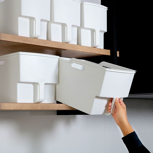 吊戸棚ボックス スリム4個 ワイド3個 ( 幅18.5cm 幅24cm キッチンストッカー 取っ手付き 吊戸棚 ケース ボックス 吊り戸棚ストッカー キッチン収納ケース 戸棚収納 収納BOX 吊り戸棚 キッチン 収納 整理ケース ) 【グレー】 グレー