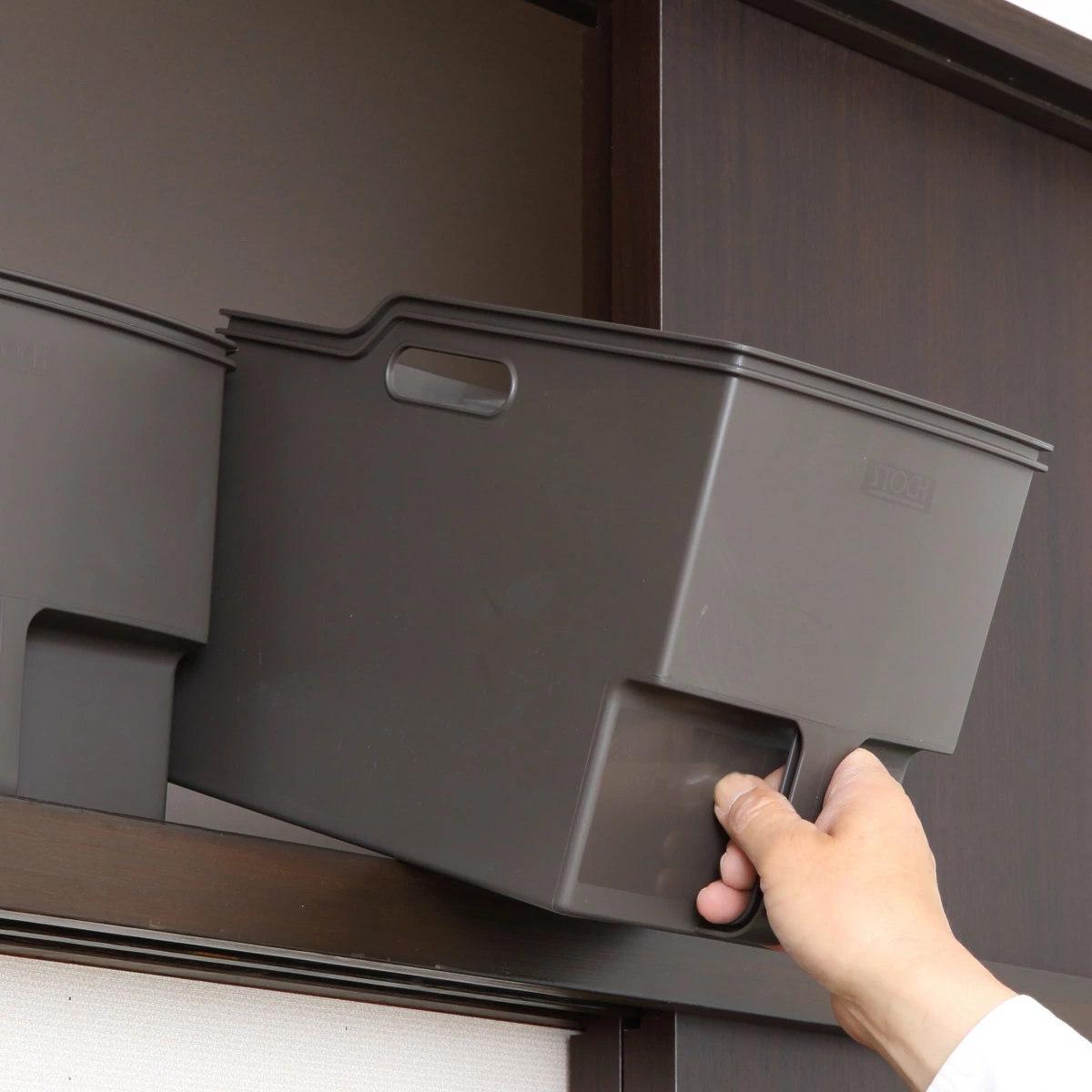 吊戸棚ボックス スリム4個 ワイド4個 ( 幅18.5cm 幅24cm キッチンストッカー 取っ手付き 吊戸棚 ケース ボックス 吊り戸棚ストッカー キッチン収納ケース 戸棚収納 収納BOX 吊り戸棚 キッチン 収納 整理ケース ) 【ブラウン】 ブラウン