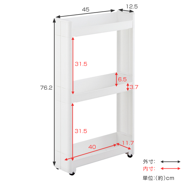 dショッピング |隙間収納 幅12.5cm 奥行45cm 3段 スマートワゴン Fit W125 （ 12cm キッチン隙間収納 すき間収納 キッチン収納  隙間 すき間 すきま キッチン 収納 スリム キッチンワゴン 幅12cm 洗面所 キッチンラック すきま収納 ） 【 グレー 】 |  カテゴリ：キッチン ...