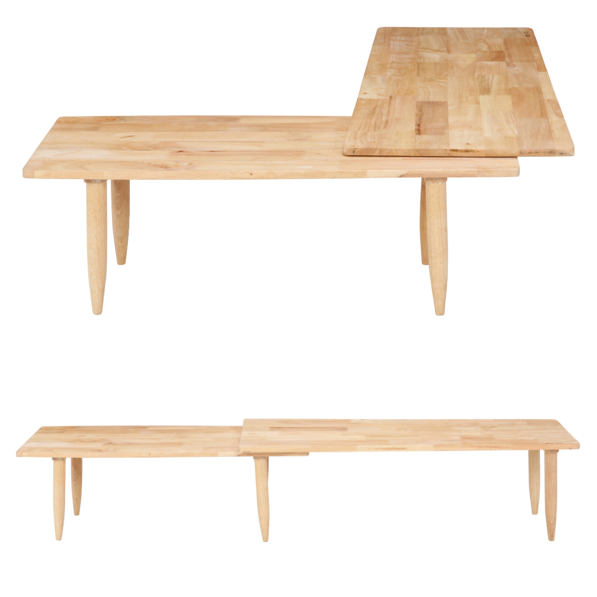 センターテーブル 幅約120～200cm 木製 ツイン ローテーブル （ 天然木 伸長 伸縮 変形 天板 2枚 回転 コーナー L字 リビングテーブル  ナチュラル 北欧 モダン シンプル ）