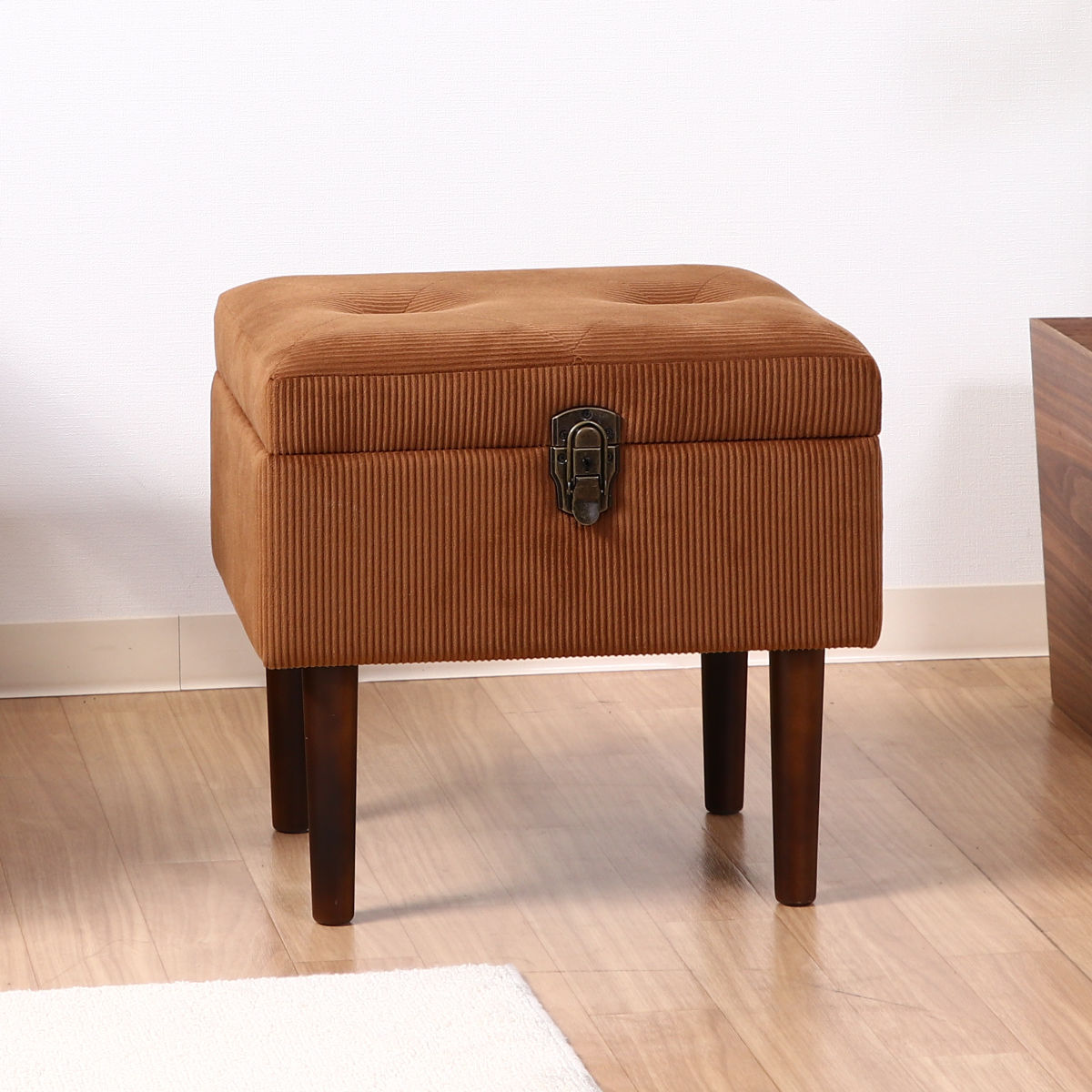コーデュロイ スツール 木製 濃い 茶色ベージュ moz コーデュロイ 木製 スツール ミニ 小さい エルク 刺繍 天然
