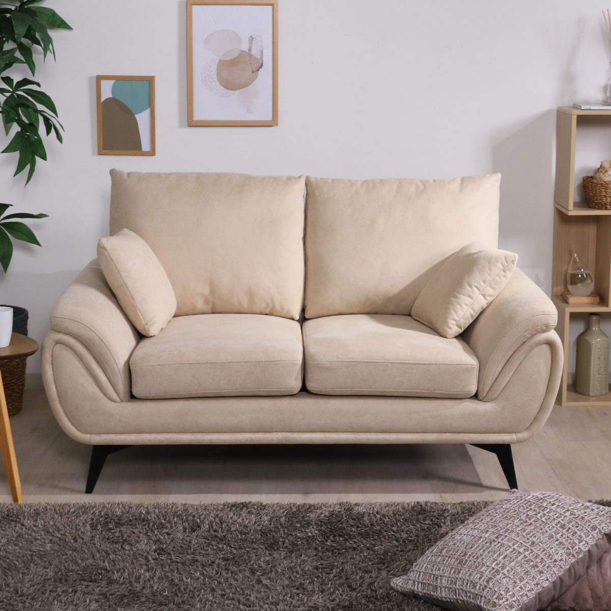 ソファ 幅149cm 2人掛け ノバック 抗菌生地仕様 ( コンパクト ローソファ 脚 取り外し可能 傷に強い ファブリック 布 スクラッチ生地 sofa ソファー 完成品 ) 【ブラウン】 ブラウン