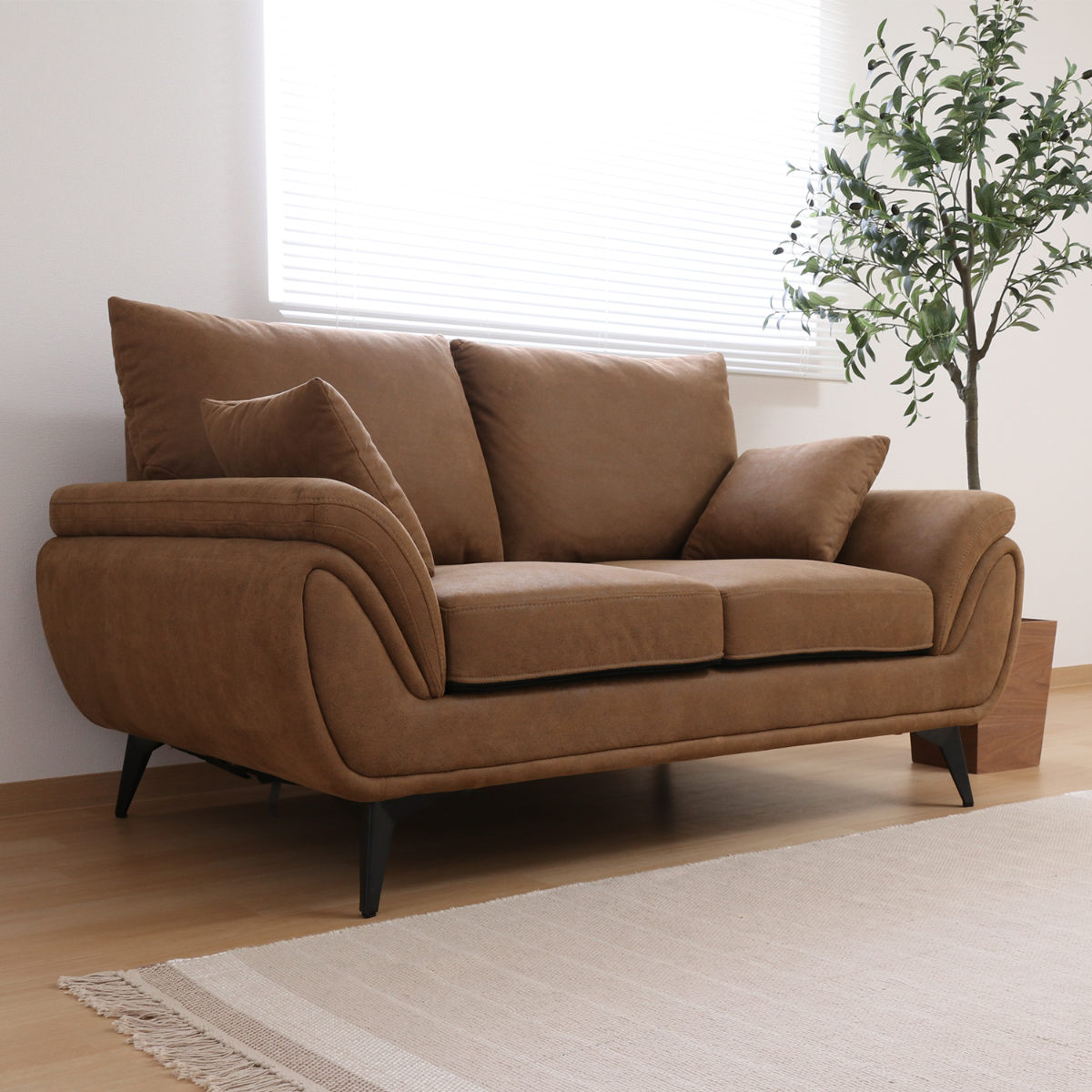 ソファ 幅149cm 2人掛け ノバック 抗菌生地仕様 ( コンパクト ローソファ 脚 取り外し可能 傷に強い ファブリック 布 スクラッチ生地 sofa ソファー 完成品 ) 【ブラウン】 ブラウン