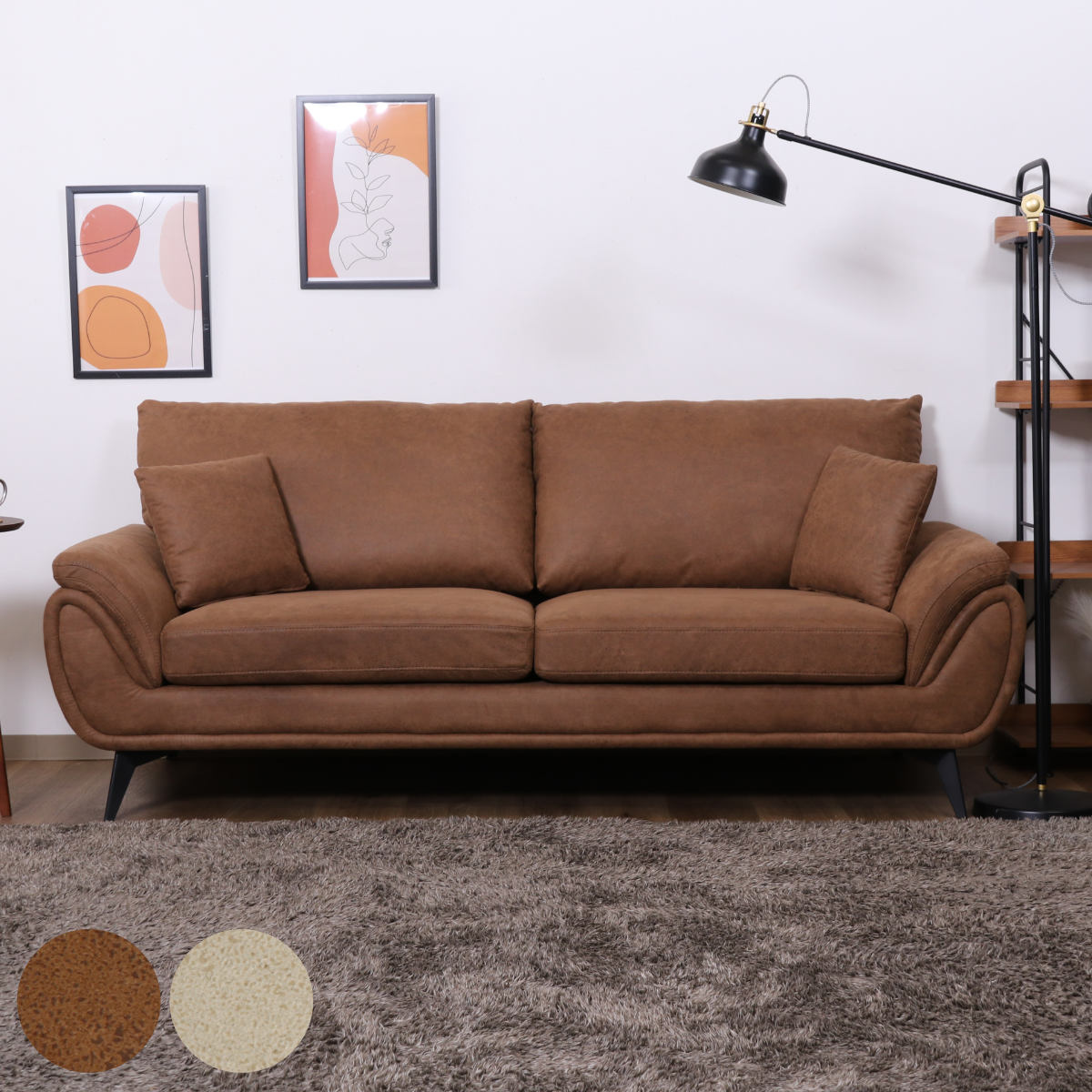 ソファ 幅198cm 3人掛け ノバック 抗菌生地仕様 （ ローソファ 脚 取り外し可能 傷に強い ファブリック 布 スクラッチ生地 sofa ソファー 完成品 ） 【ベージュ】