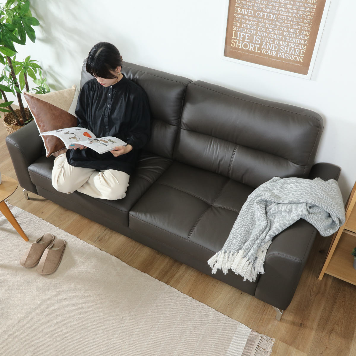 レザーソファ 幅194cm 3人掛け 革ソファ ジーク ( レザー アームレスト 肘付き シンプル ビンテージ調 北欧風 高級感 重厚感 ) 【ダークグリーン】 ダークグリーン