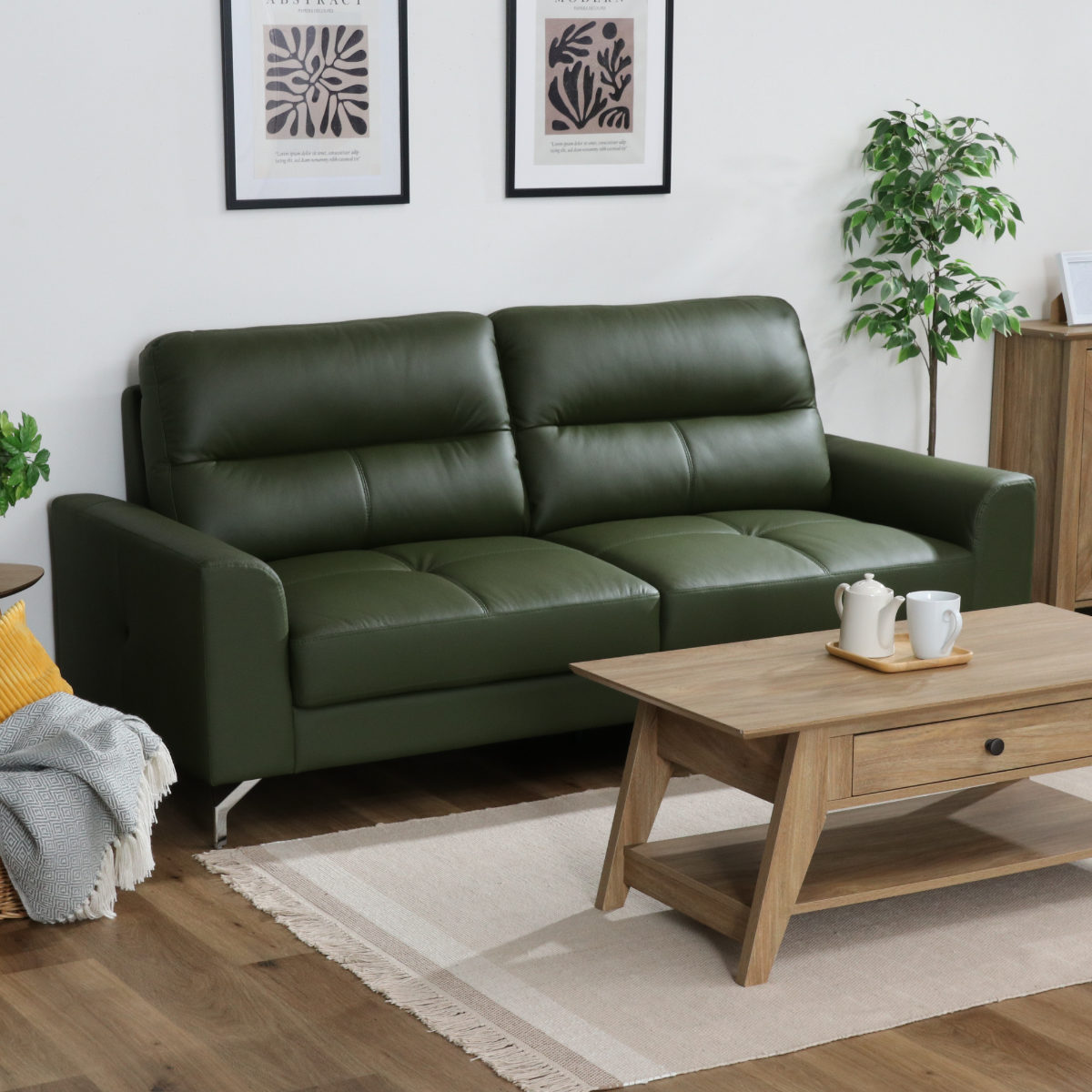 レザーソファ 幅194cm 3人掛け 革ソファ ジーク ( レザー アームレスト 肘付き シンプル ビンテージ調 北欧風 高級感 重厚感 ) 【ダークグリーン】 ダークグリーン