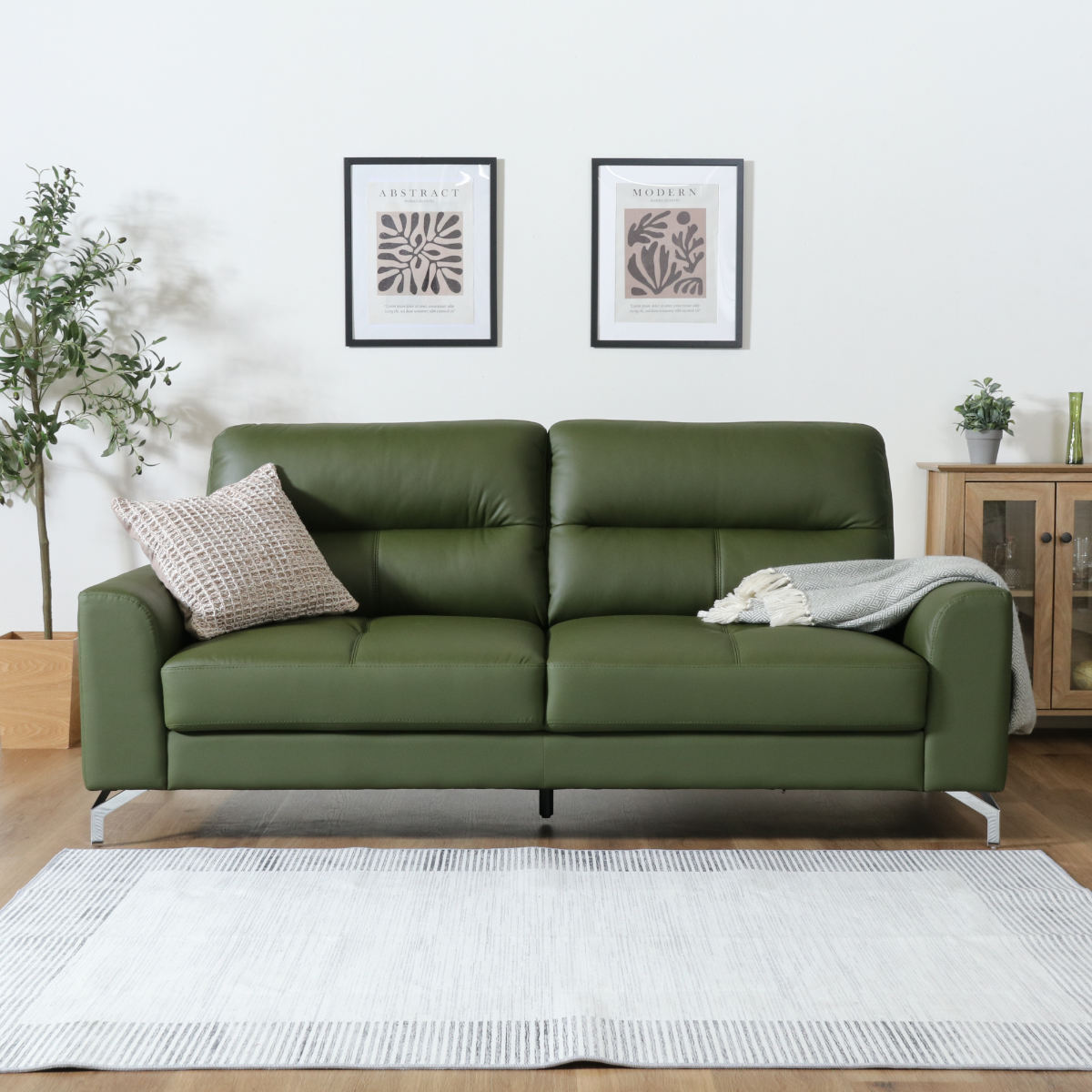 レザーソファ 幅194cm 3人掛け 革ソファ ジーク ( レザー アームレスト 肘付き シンプル ビンテージ調 北欧風 高級感 重厚感 ) 【ダークグリーン】 ダークグリーン