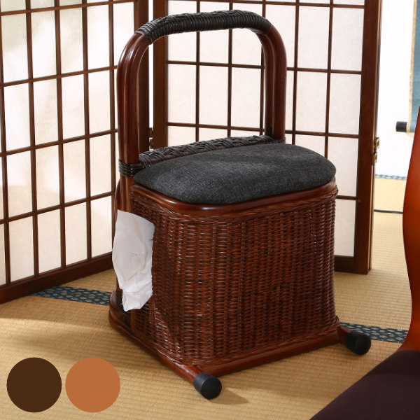 つかまり収納ステッキ 幅31cm ラタン 座椅子 ラタン家具 （ 肘置き 立ち上がりサポート 立ち上がり補助 ステッキ 収納付き ラタン製 立ち上がり手すり 補助 室内用 杖 補助用具 ） 【ナチュラル】