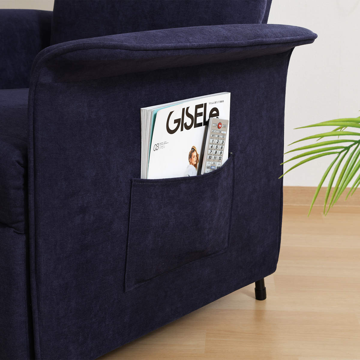 パーソナルチェア 電動リクライニング 座面高43.5cm SIMPLE ( ハイバック 収納ポケット ひじ掛け フットレスト 1人掛け 電動 ソファ 無地 シンプル おしゃれ ) 【ネイビー】 ネイビー