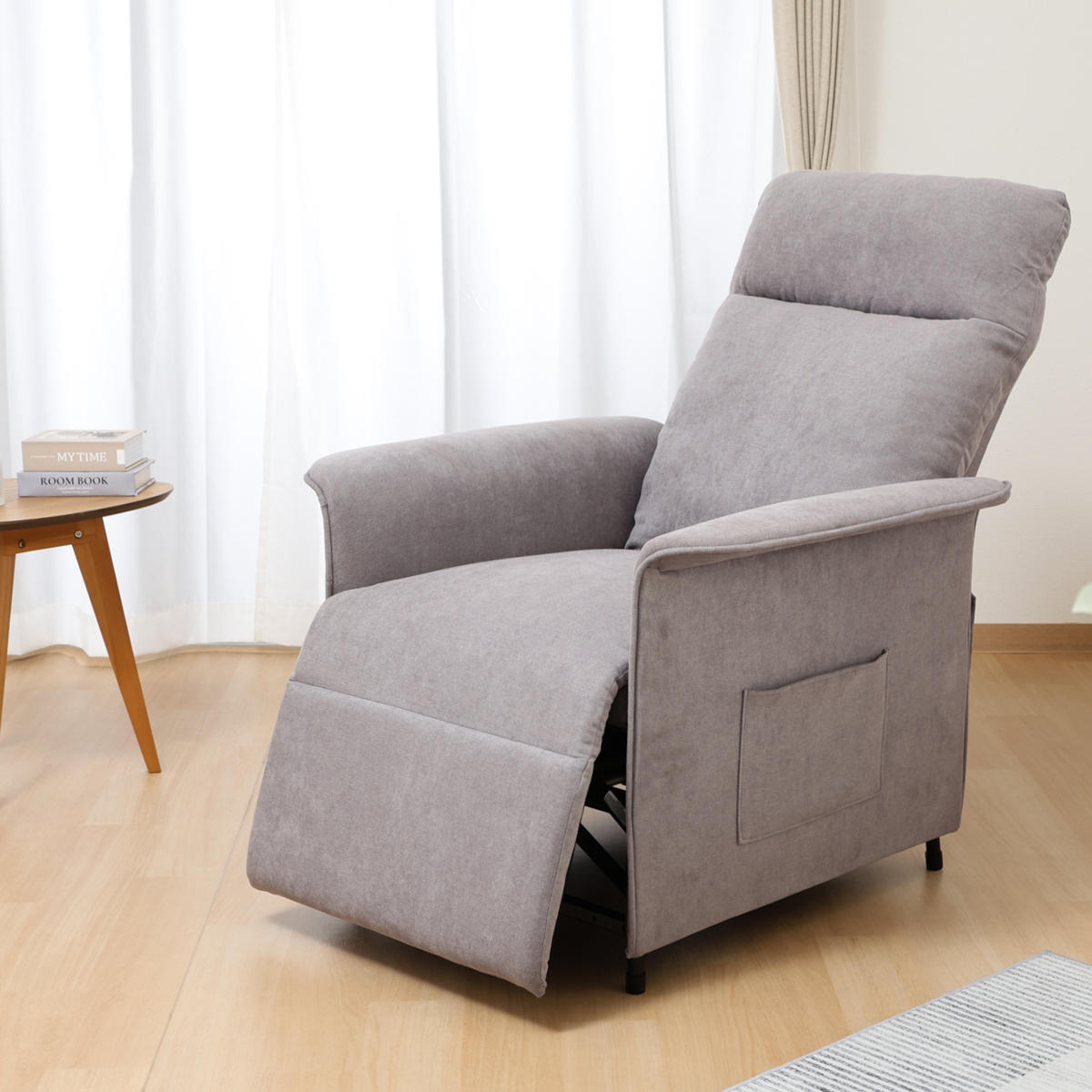 パーソナルチェア 電動リクライニング 座面高43.5cm SIMPLE ( ハイバック 収納ポケット ひじ掛け フットレスト 1人掛け 電動 ソファ 無地 シンプル おしゃれ ) 【ネイビー】 ネイビー