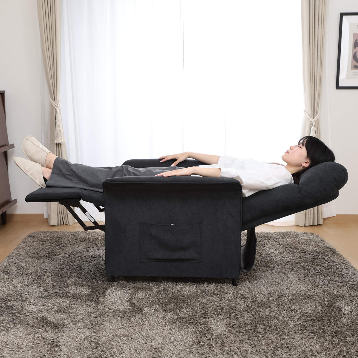 パーソナルチェア 電動リクライニング 座面高43.5cm SIMPLE ( ハイバック 収納ポケット ひじ掛け フットレスト 1人掛け 電動 ソファ 無地 シンプル おしゃれ ) 【ネイビー】 ネイビー