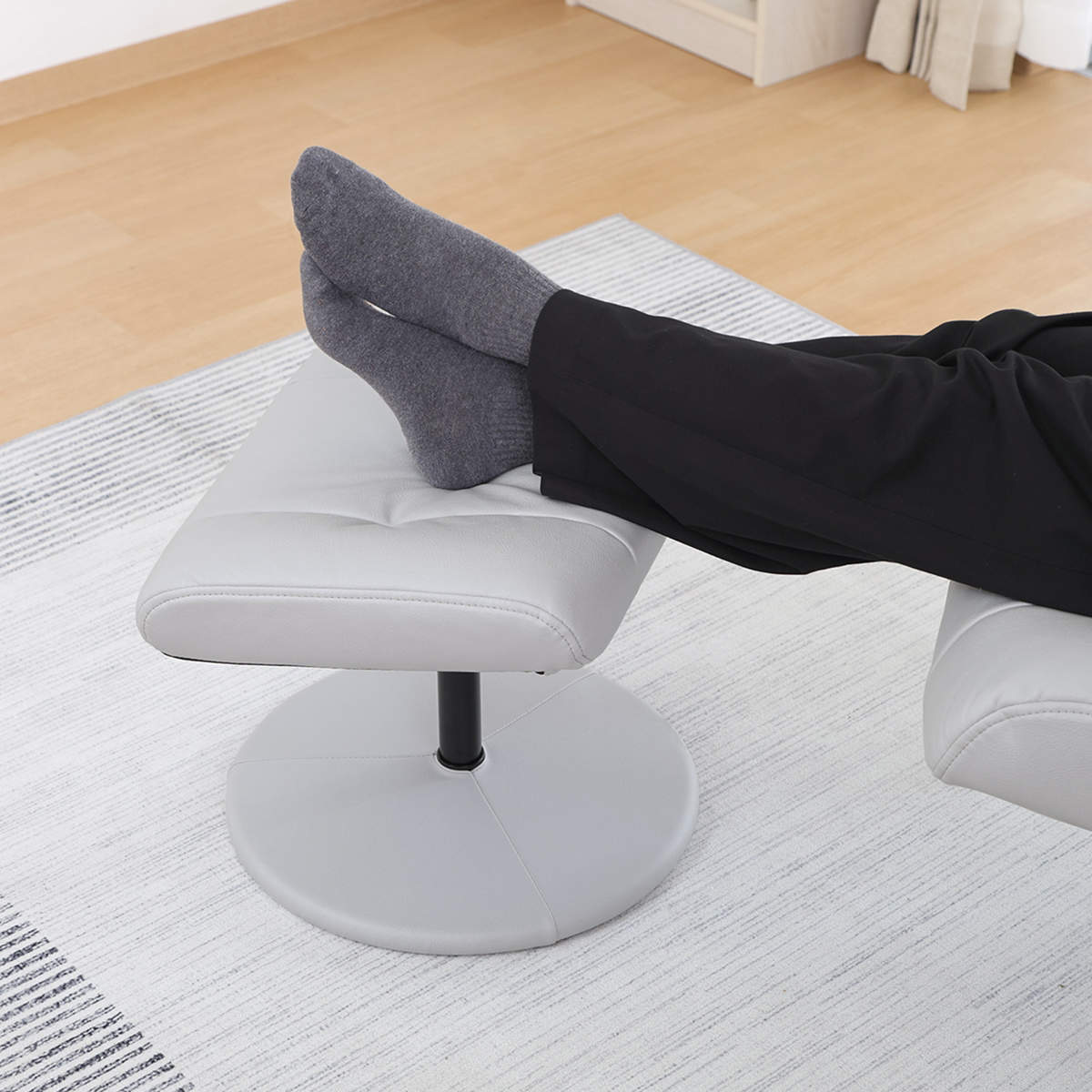 パーソナルチェア リクライニング オットマン付 クロス ( 回転 チェア 椅子 レザー調 ソフトレザー ゆったり リラックス ヘッドレスト アームレスト ビンテージ調 高級感 ) 【グレー】 グレー