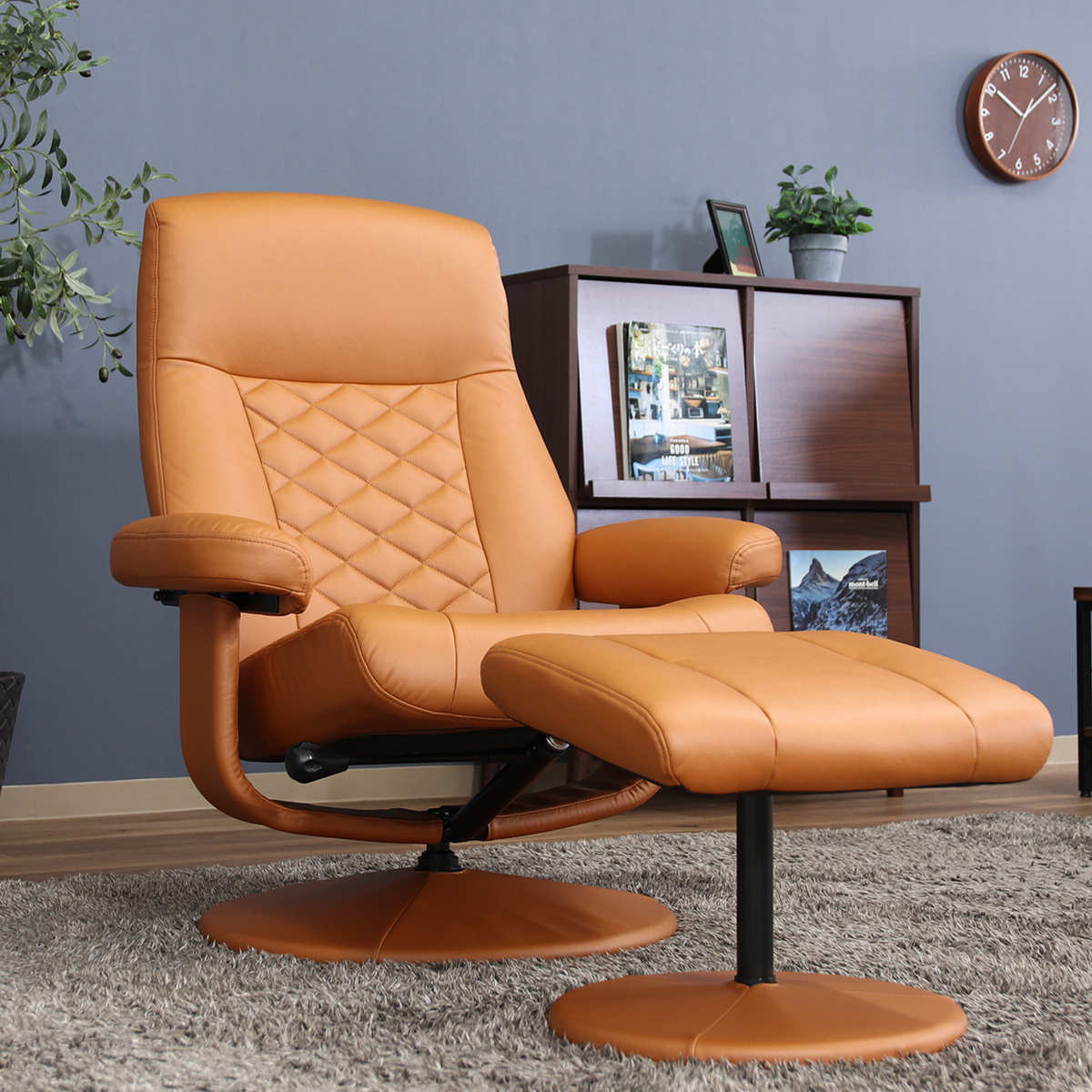 パーソナルチェア リクライニング オットマン付 クロス ( 回転 チェア 椅子 レザー調 ソフトレザー ゆったり リラックス ヘッドレスト アームレスト ビンテージ調 高級感 ) 【グレー】 グレー