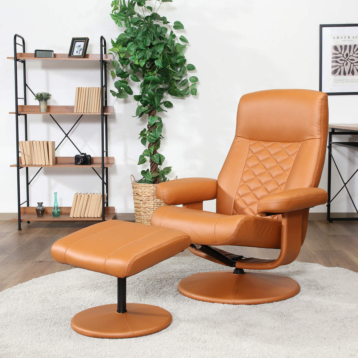 パーソナルチェア リクライニング オットマン付 クロス ( 回転 チェア 椅子 レザー調 ソフトレザー ゆったり リラックス ヘッドレスト アームレスト ビンテージ調 高級感 ) 【グレー】 グレー