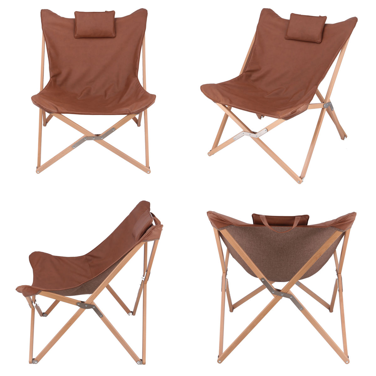 ラウンジチェア 折りたたみ レザー調 ( ピロー付き 幅広座面 天然木 フレーム リラックス チェア 椅子 ブラウン ブラック リビング ヴィンテージ調 北欧 おしゃれ ) 【ブラック】 ブラック