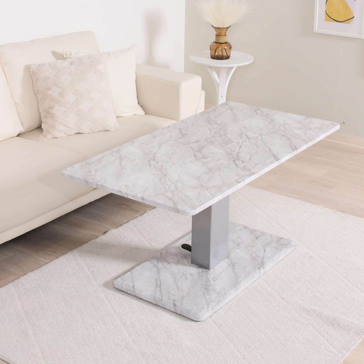 リビングテーブル 昇降式 幅120cm 大理石柄 ( 高さ調節 フットペダル ローテーブル センターテーブル テーブル カフェ風 長方形 キャスター テレワーク パソコン 作業 机 高級感 上品 )