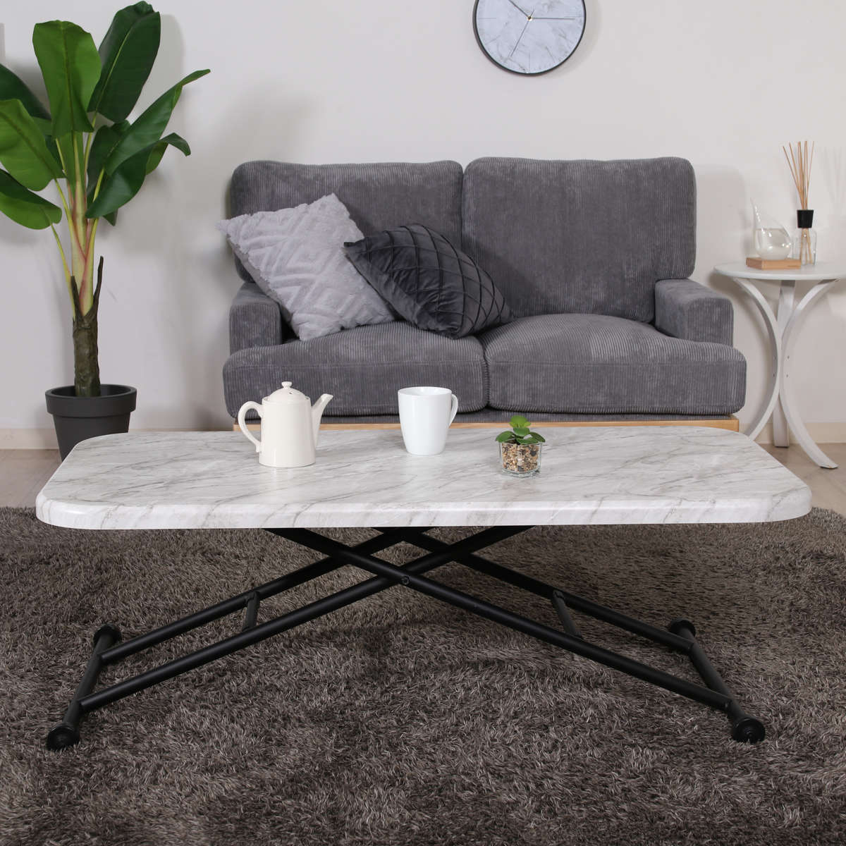 リビングテーブル ワイド 昇降式 幅120cm 大理石柄 コンクリート柄 ( 高さ調節 ローテーブル センターテーブル テーブル カフェ風 長方形 テレワーク パソコン 作業 机 高級感 上品 ) 【コンクリート】 コンクリート