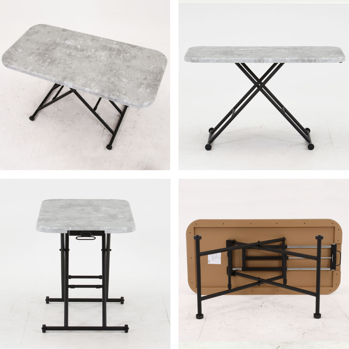 リビングテーブル ワイド 昇降式 幅120cm 大理石柄 コンクリート柄 ( 高さ調節 ローテーブル センターテーブル テーブル カフェ風 長方形 テレワーク パソコン 作業 机 高級感 上品 ) 【コンクリート】 コンクリート