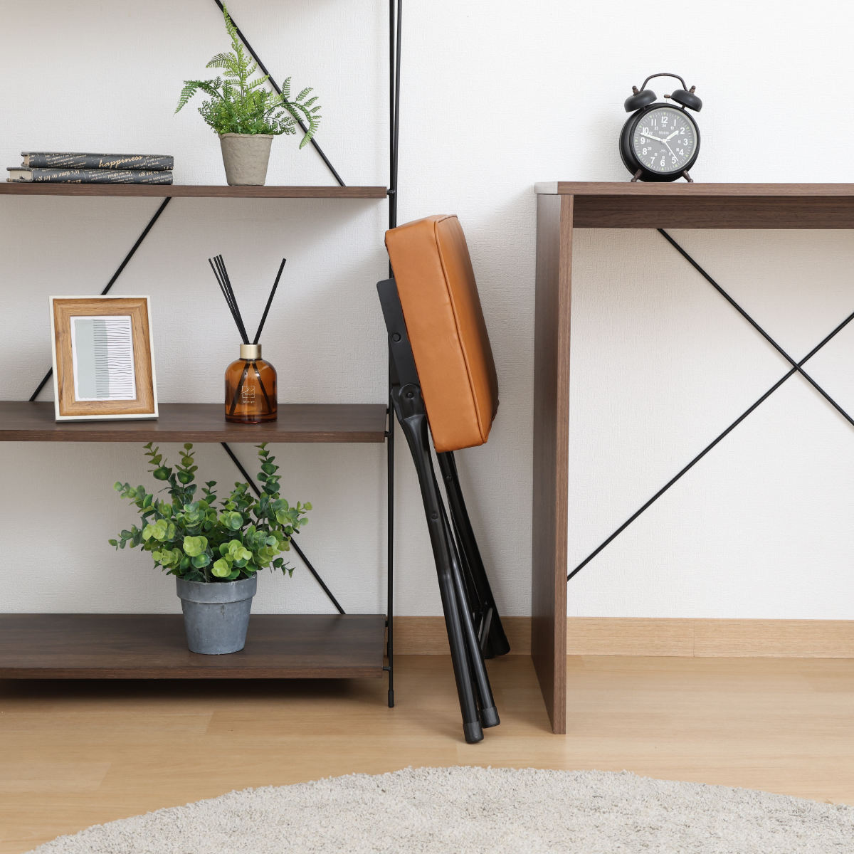 折りたたみ椅子 座面高49cm スツール ワイドチェア バーディー ( 背もたれなし ツートン おしゃれ スリム チェア レザー調 ファブリック 座面 ダイニング キッチン リビング デスク ) 【ブラウン】 ブラウン