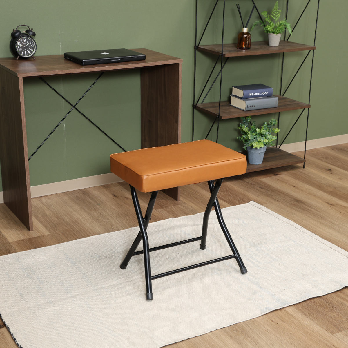 折りたたみ椅子 座面高49cm スツール ワイドチェア バーディー ( 背もたれなし ツートン おしゃれ スリム チェア レザー調 ファブリック 座面 ダイニング キッチン リビング デスク ) 【ブラウン】 ブラウン