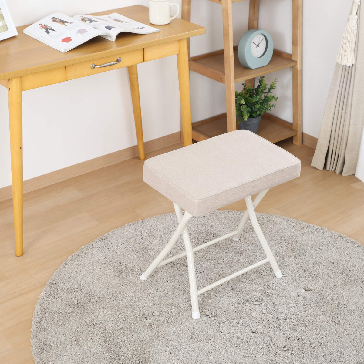 折りたたみ椅子 座面高49cm スツール ワイドチェア バーディー ( 背もたれなし ツートン おしゃれ スリム チェア レザー調 ファブリック 座面 ダイニング キッチン リビング デスク ) 【ブラウン】 ブラウン