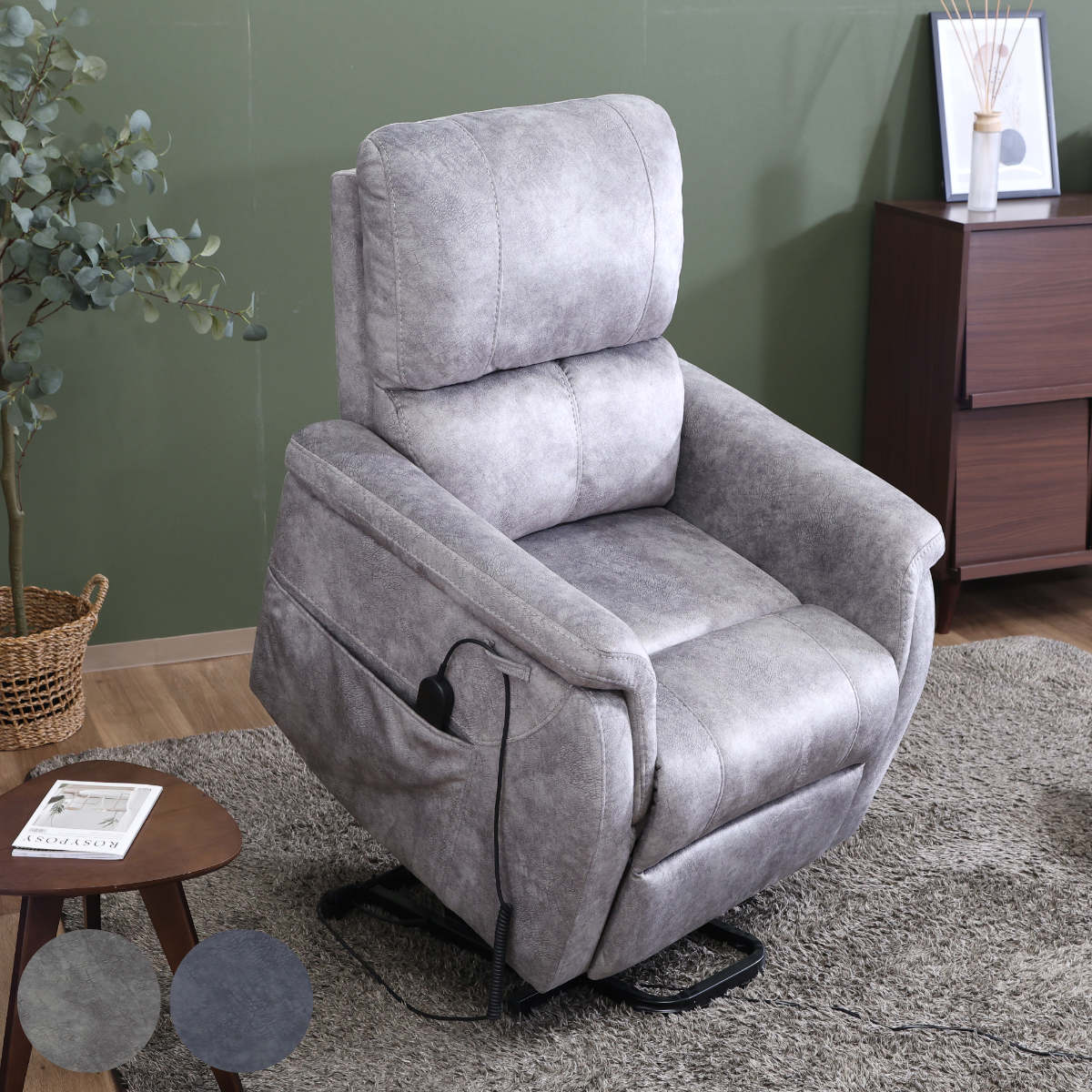 ソファ 1人掛け 幅85cm 立ち上がりやすい電動リクライナー PEACE （ ソファー リクライニング 電動 リビングソファ 電動ソファ 1人掛けソファ 座面 傾く カウチ 収納ポケット付き ファブリック リクライニングソファ 肘掛け ） 【ブルーグレー】