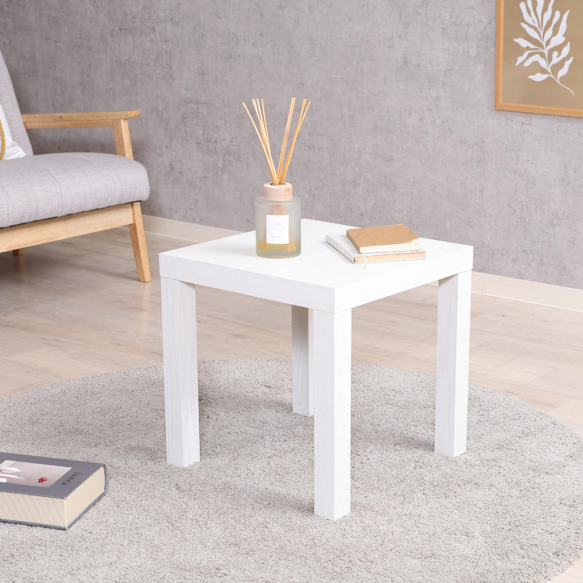 ミニテーブル スクエア 幅40×奥行40×高さ40cm キューブテーブル ( 木目調 キューブ 正方形 四角 テーブル サイドテーブル コンパクト ナイトテーブル ソファ ベッド 横 ナチュラル ホワイト ブラウン ) 【ホワイトウォッシュ】 ホワイトウォッシュ