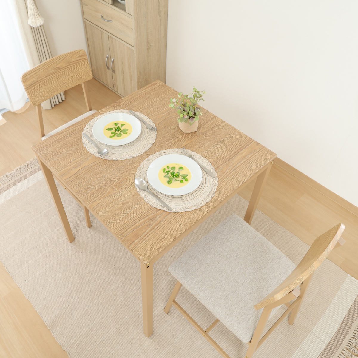 ダイニングテーブルセット 2人掛け 3点セット テーブル幅70cm チェア×2 マリー ( ダイニングセット 正方形 スクエア 1人掛け テーブル コンパクト カフェテーブル 椅子 セット ビンテージ調 ナチュラル レザー調 ファブリック ) 【ビンテージ】 ビンテージ