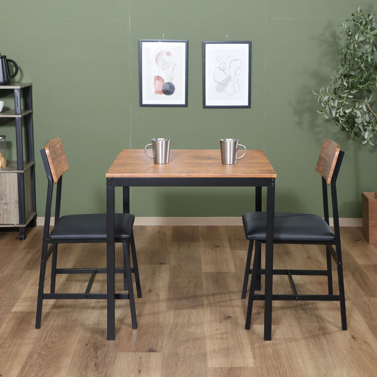 ダイニングテーブルセット 2人掛け 3点セット テーブル幅70cm チェア×2 マリー ( ダイニングセット 正方形 スクエア 1人掛け テーブル コンパクト カフェテーブル 椅子 セット ビンテージ調 ナチュラル レザー調 ファブリック ) 【ビンテージ】 ビンテージ