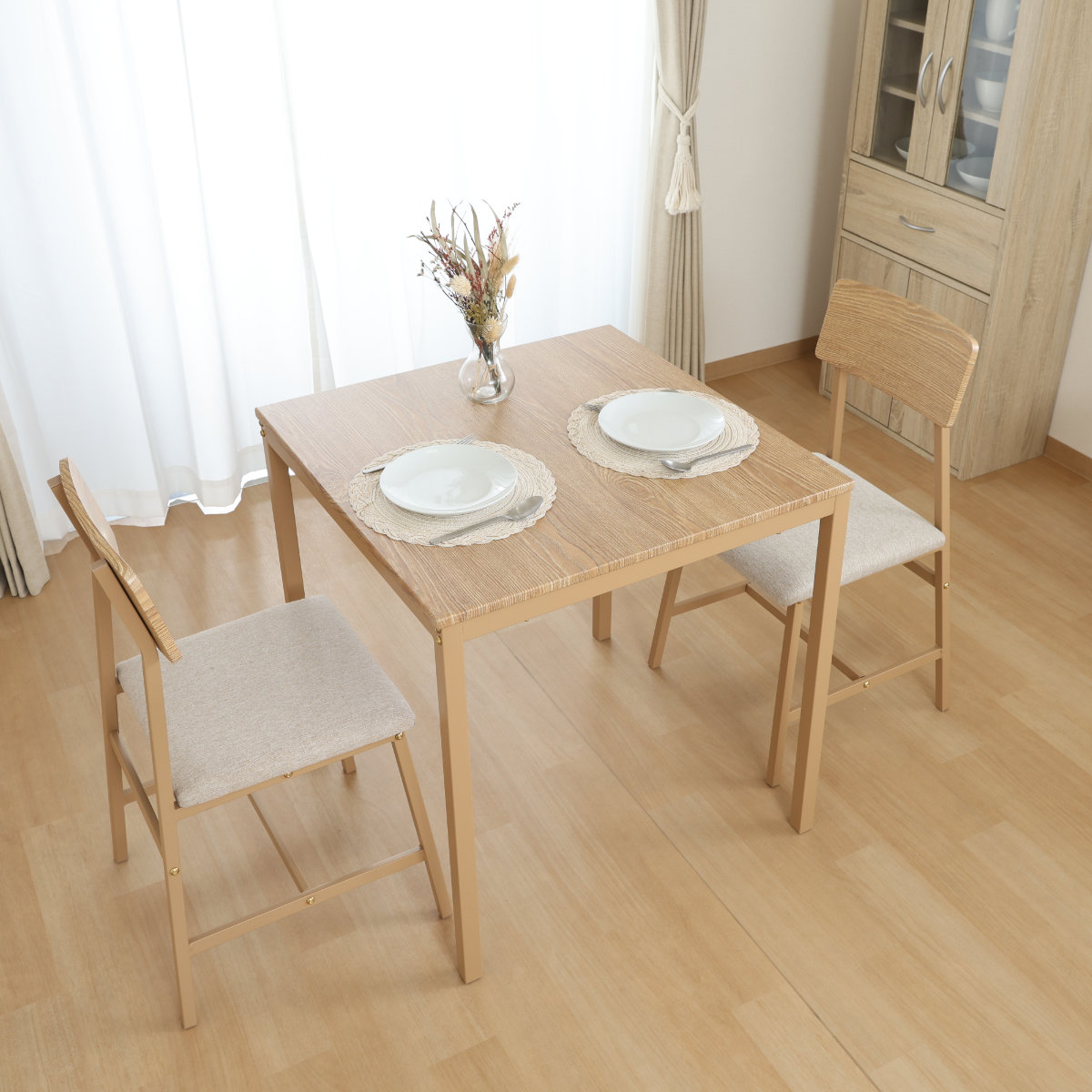 ダイニングテーブルセット 2人掛け 3点セット テーブル幅70cm チェア×2 マリー ( ダイニングセット 正方形 スクエア 1人掛け テーブル コンパクト カフェテーブル 椅子 セット ビンテージ調 ナチュラル レザー調 ファブリック ) 【ビンテージ】 ビンテージ