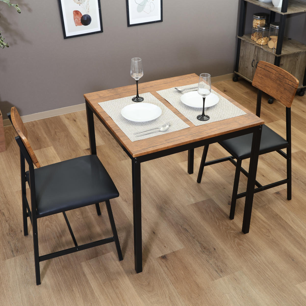 ダイニングテーブルセット 2人掛け 3点セット テーブル幅70cm チェア×2 マリー ( ダイニングセット 正方形 スクエア 1人掛け テーブル コンパクト カフェテーブル 椅子 セット ビンテージ調 ナチュラル レザー調 ファブリック ) 【ビンテージ】 ビンテージ