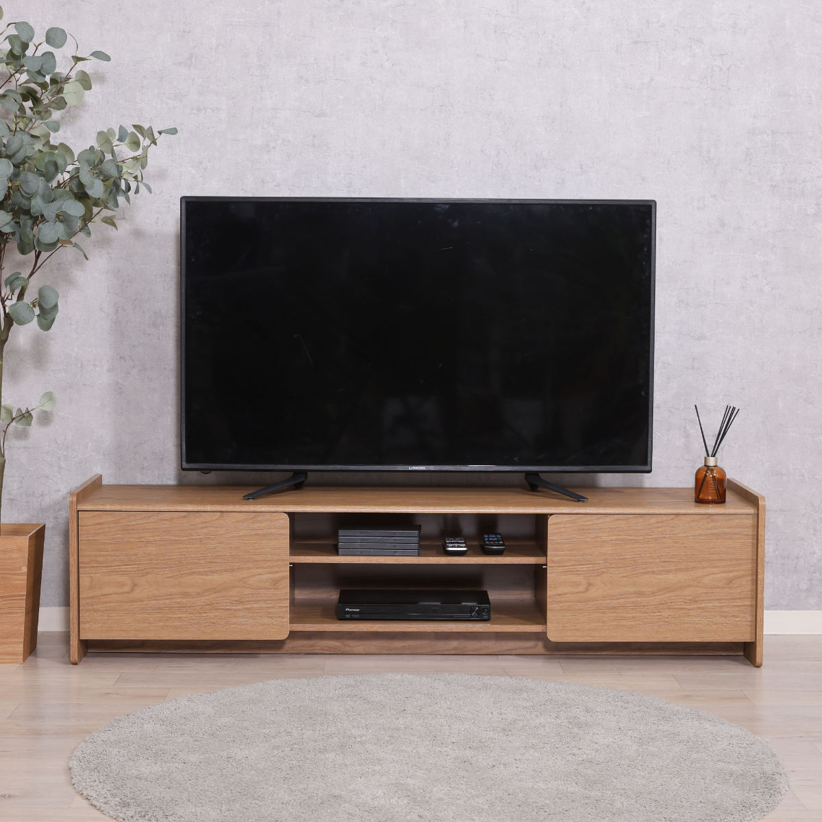 ブラウン木製テレビ台 配線穴付き テレビ台 コーナー ロータイプ ローボード テレビボード TV台 TV