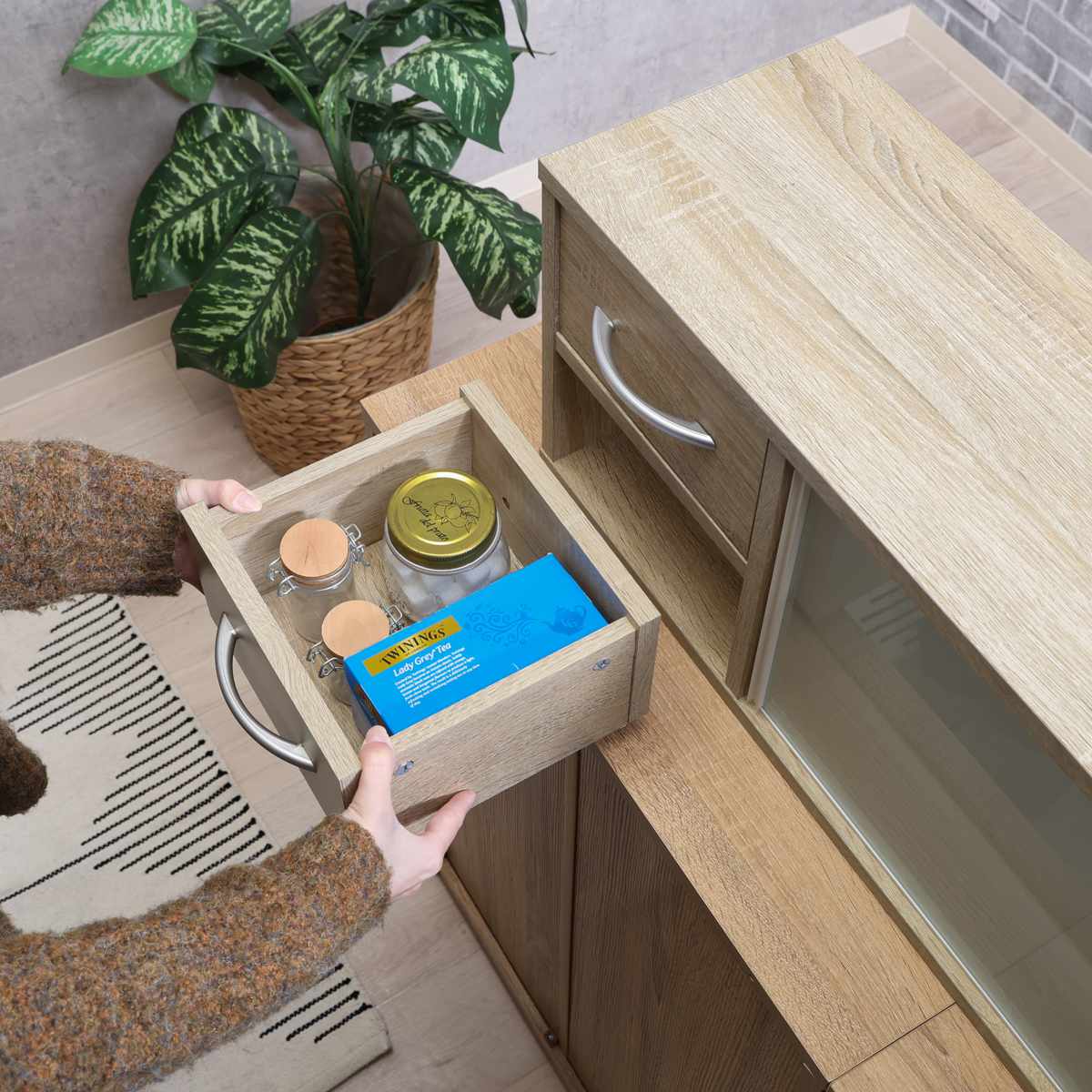 両側から取り出せる カウンター上 収納ラック 幅120cm ( 棚 ラック 収納 調味料ラック カウンター 両面 卓上 引出し ナチュラル ホワイト シンプル ) 【ホワイト】 ホワイト