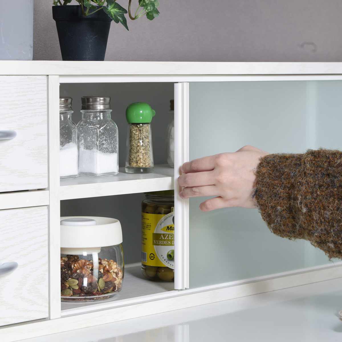 両側から取り出せる カウンター上 収納ラック 幅120cm ( 棚 ラック 収納 調味料ラック カウンター 両面 卓上 引出し ナチュラル ホワイト シンプル ) 【ホワイト】 ホワイト