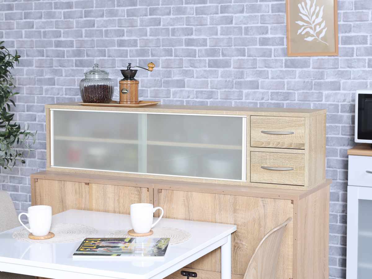 両側から取り出せる カウンター上 収納ラック 幅120cm ( 棚 ラック 収納 調味料ラック カウンター 両面 卓上 引出し ナチュラル ホワイト シンプル ) 【ホワイト】 ホワイト