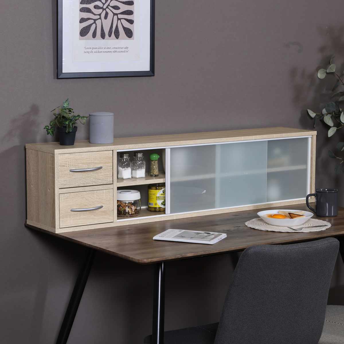 両側から取り出せる カウンター上 収納ラック 幅120cm ( 棚 ラック 収納 調味料ラック カウンター 両面 卓上 引出し ナチュラル ホワイト シンプル ) 【ホワイト】 ホワイト