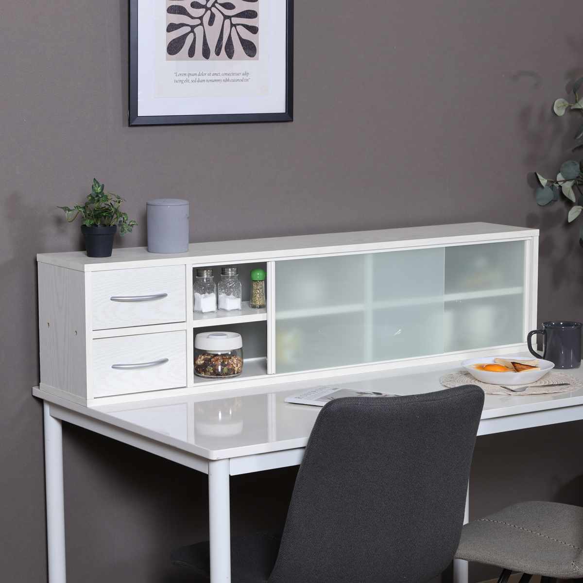 両側から取り出せる カウンター上 収納ラック 幅120cm ( 棚 ラック 収納 調味料ラック カウンター 両面 卓上 引出し ナチュラル ホワイト シンプル ) 【ホワイト】 ホワイト