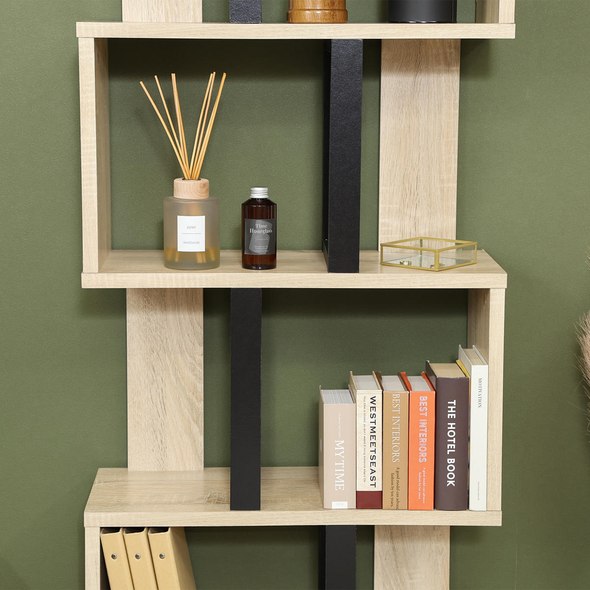 S字ディスプレイラック 幅59cm 4段 A4サイズ対応 ( ディスプレイラック S字 ラック 棚 A4対応 ツートン シェルフ 飾り棚 間仕切 収納 家具 ナチュラル ホワイト 四段 ) 【ナチュラル】 ナチュラル