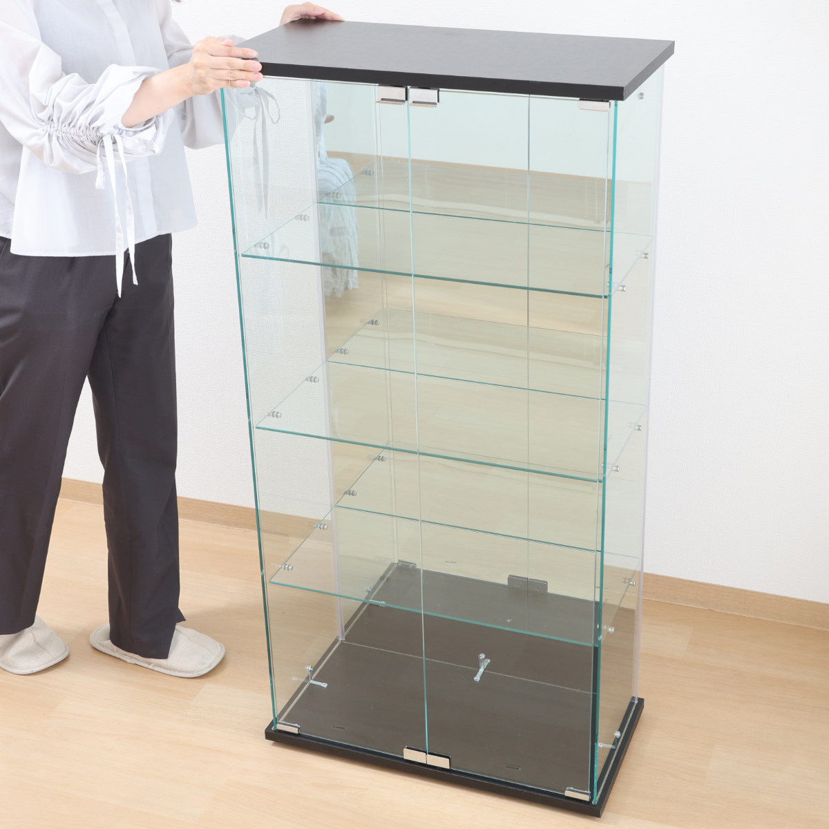 コレクションケース ショーケース 幅60cm LEDライト 鍵 木製