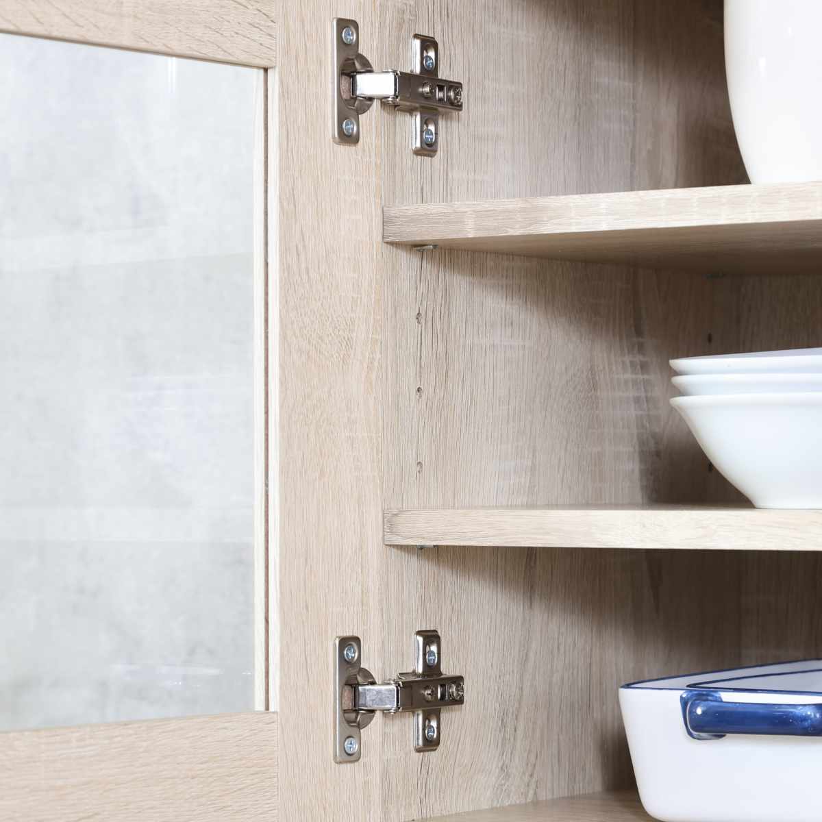 ゴミ箱上 キャビネット 幅59cm 2口コンセント ( ゴミ箱上収納 食器棚 ラック 棚 収納 ごみ箱上 省スペース 食器収納 コンセント付 可動棚 ナチュラル ホワイト ) 【ナチュラル】 ナチュラル