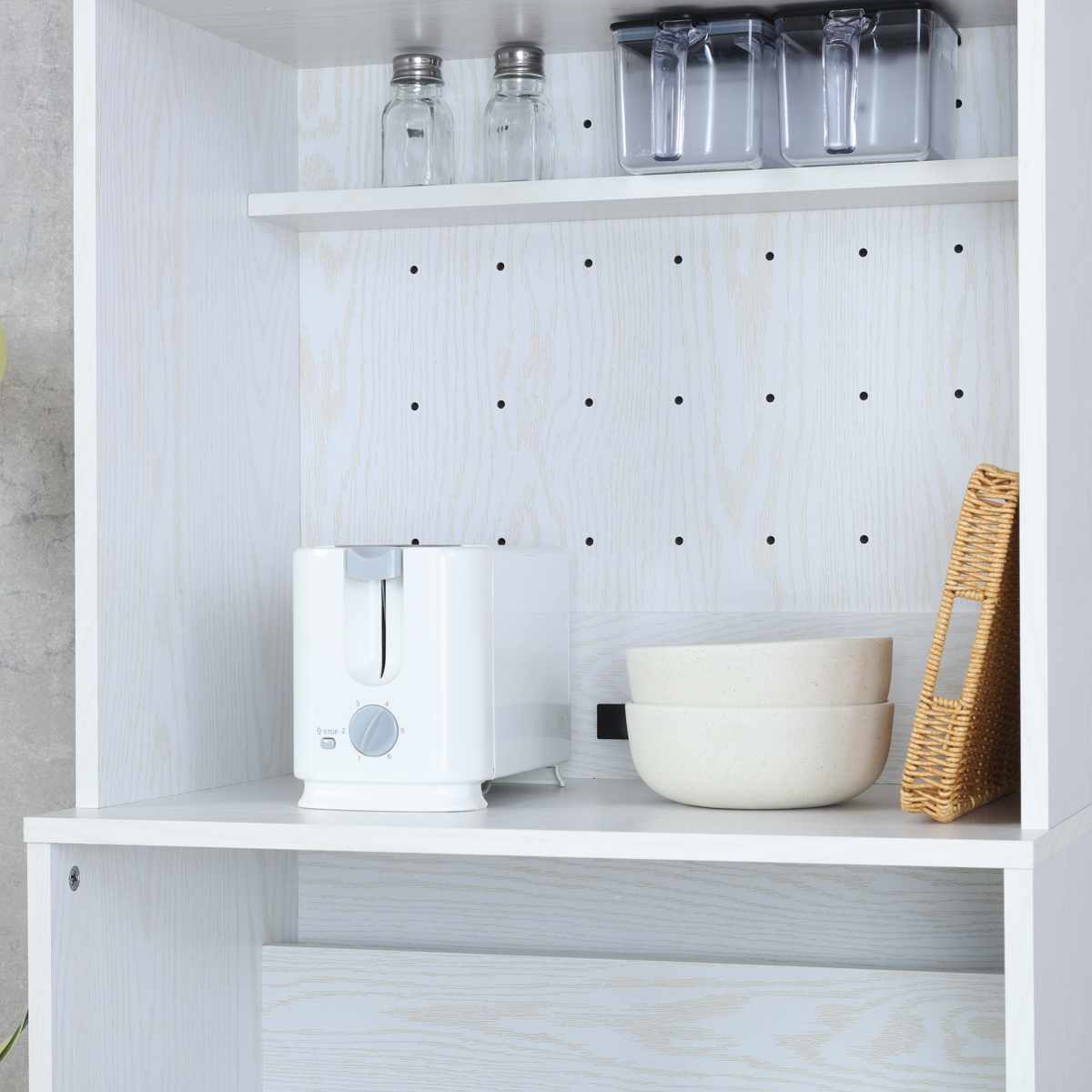 ゴミ箱上 キャビネット 幅59cm 2口コンセント ( ゴミ箱上収納 食器棚 ラック 棚 収納 ごみ箱上 省スペース 食器収納 コンセント付 可動棚 ナチュラル ホワイト ) 【ナチュラル】 ナチュラル